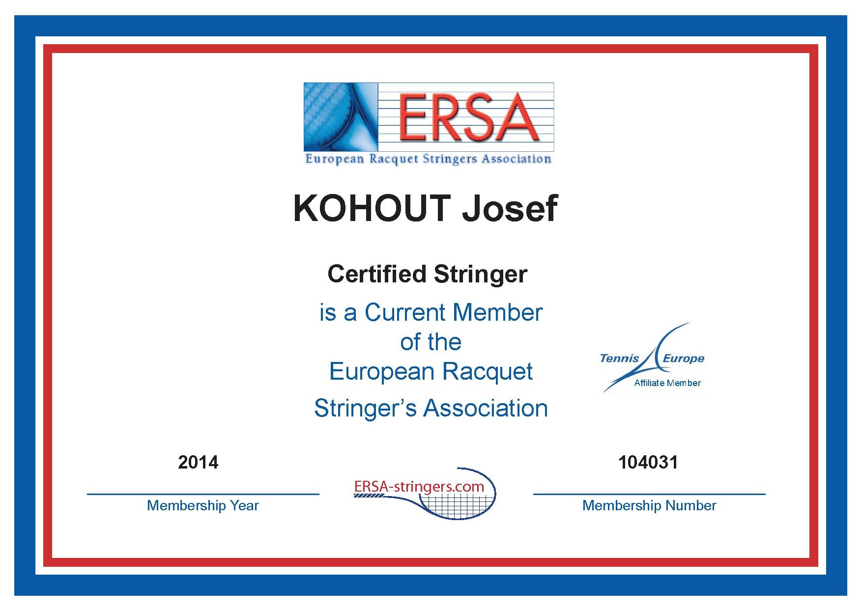 Certifikát vyplétače raket ERSA